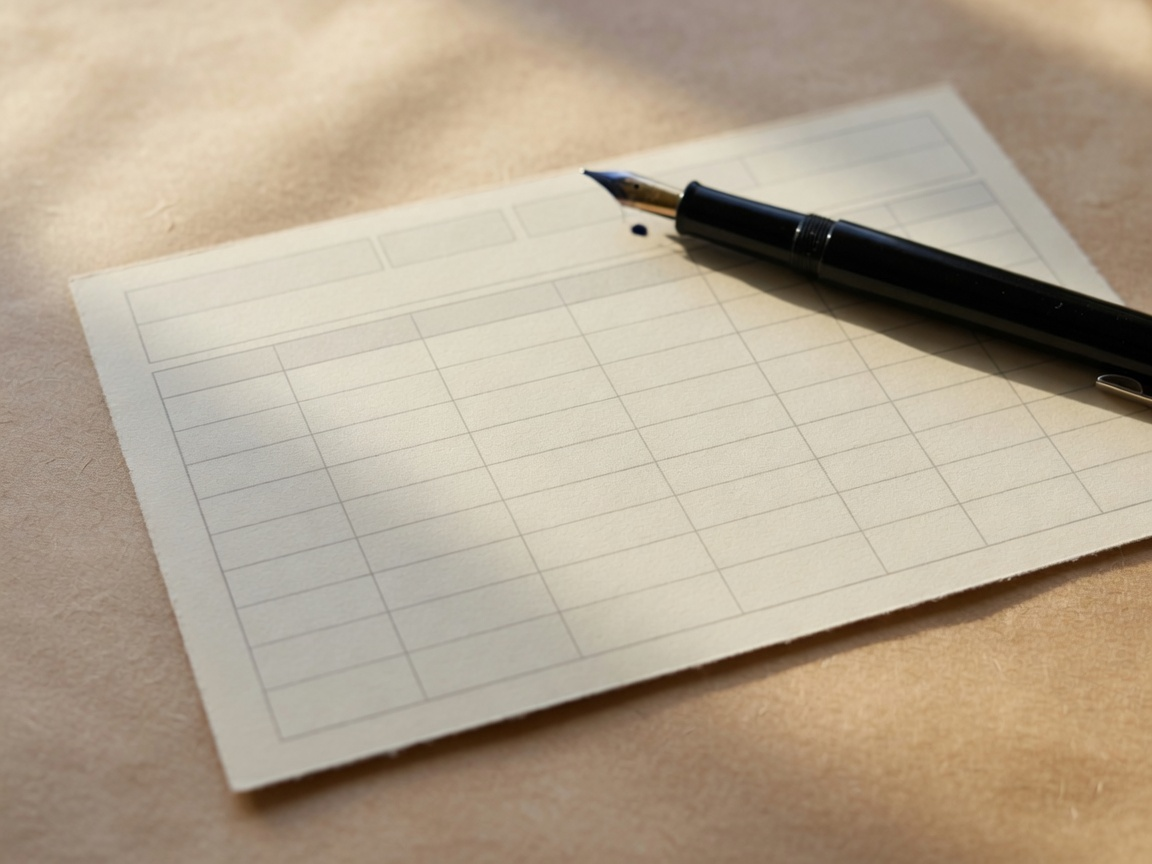 A blank timesheet and fountain pen